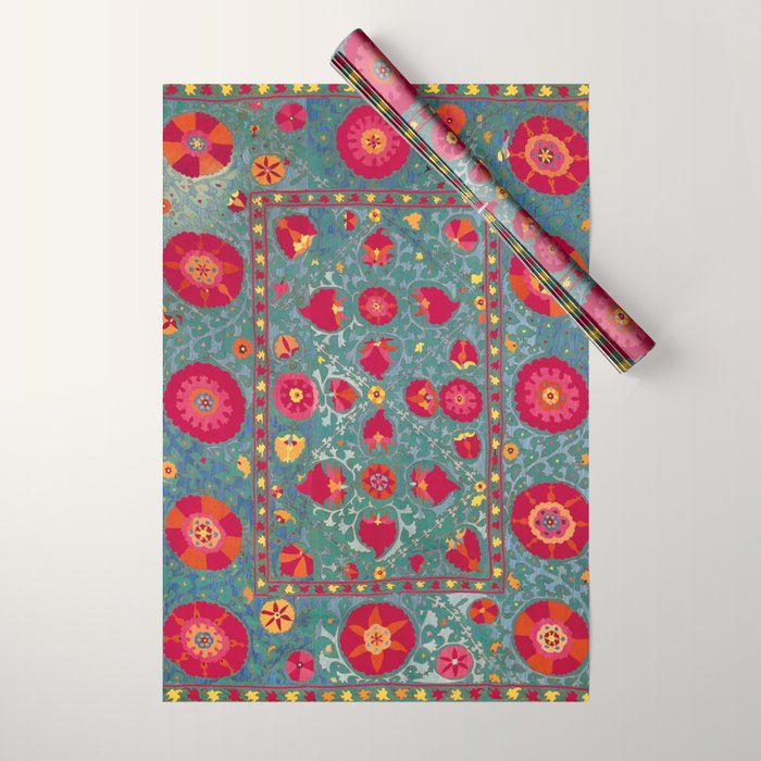 Bokhara Suzani Uzbekistan Embroidery Print With Green Wrapping Paper Gallery Image 1