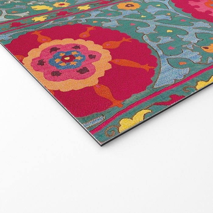 Bokhara Suzani Uzbekistan Embroidery Print With Green Welcome Mat Gallery Image 2
