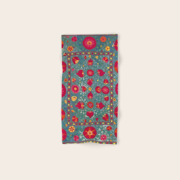 Bokhara Suzani Uzbekistan Embroidery Print With Green Bath Towel Gallery Image 1