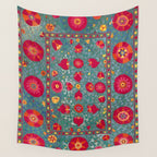 Bokhara Suzani Uzbekistan Embroidery Print With Green Wall Tapestry Gallery Image 4