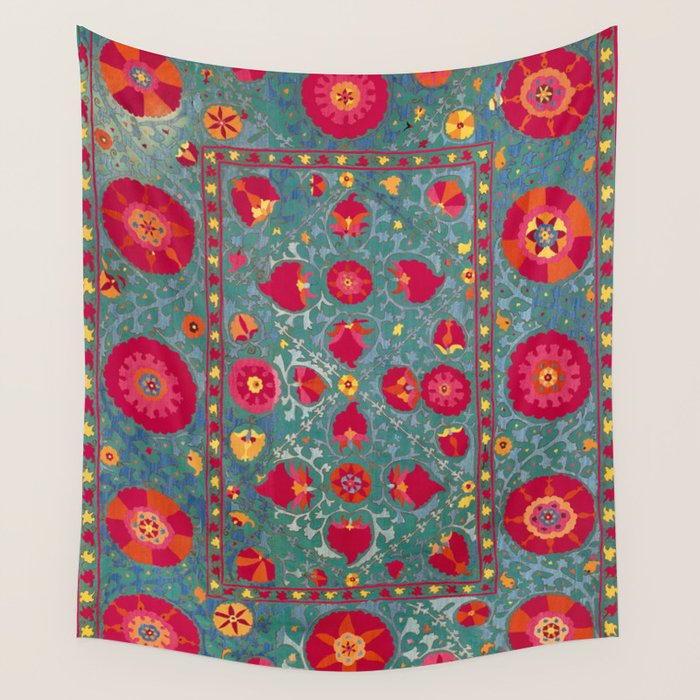 Bokhara Suzani Uzbekistan Embroidery Print With Green Wall Tapestry Gallery Image 4