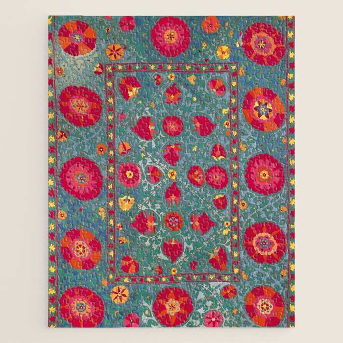 Bokhara Suzani Uzbekistan Embroidery Print With Green Jigsaw Puzzle Gallery Image 1