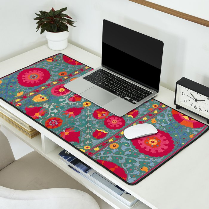 Bokhara Suzani Uzbekistan Embroidery Print With Green Desk Mat Gallery Image 2