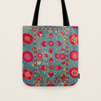 Bokhara Suzani Uzbekistan Embroidery Print With Green Tote Bag Gallery Image 1