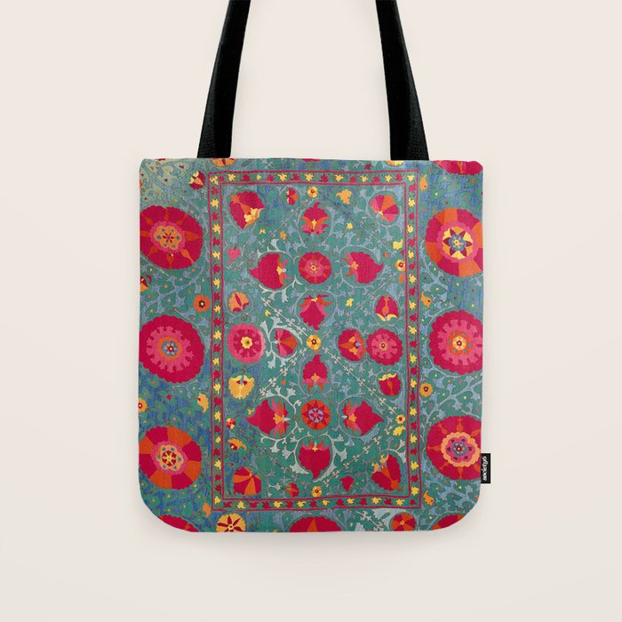 Bokhara Suzani Uzbekistan Embroidery Print With Green Tote Bag Gallery Image 1