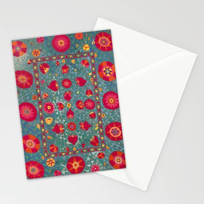 Bokhara Suzani Uzbekistan Embroidery Print With Green Stationery Card Gallery Image 2
