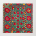 Bokhara Suzani Uzbekistan Embroidery Print With Green Wood Wall Art Gallery Image 1