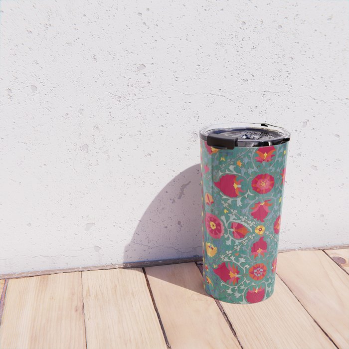 Bokhara Suzani Uzbekistan Embroidery Print With Green Travel Mug Gallery Image 4