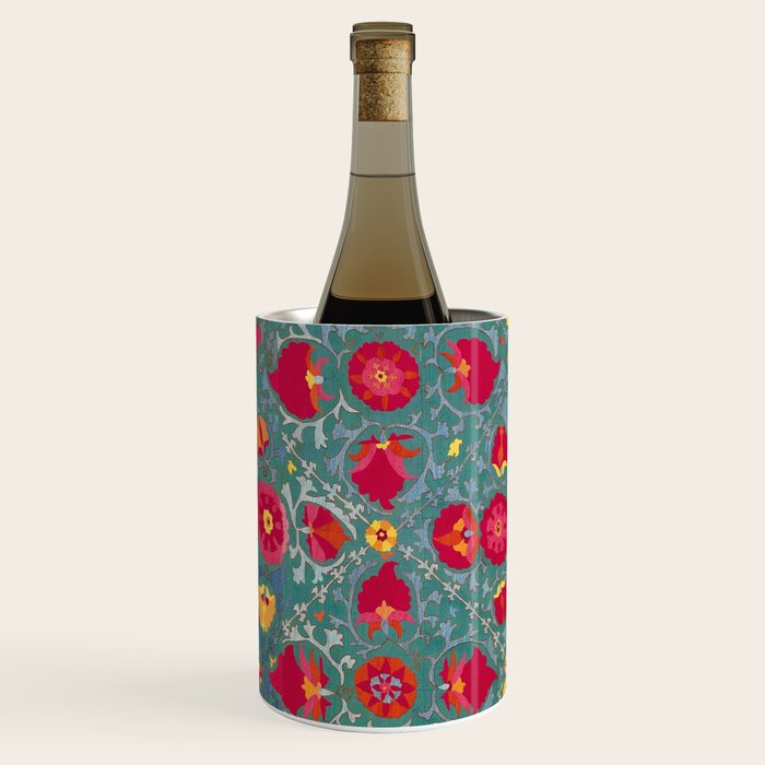 Bokhara Suzani Uzbekistan Embroidery Print With Green Wine Chiller Gallery Image 1