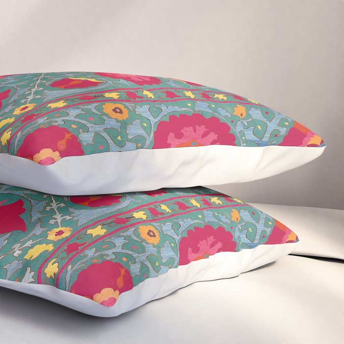 Bokhara Suzani Uzbekistan Embroidery Print With Green Pillow Sham Gallery Image 3