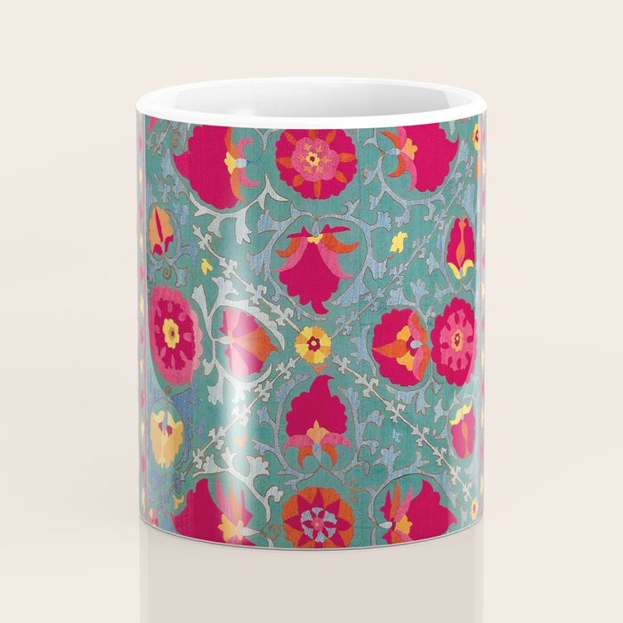 Bokhara Suzani Uzbekistan Embroidery Print With Green Coffee Mug Gallery Image 4