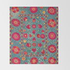 Bokhara Suzani Uzbekistan Embroidery Print With Green Throw Blanket Gallery Image 2