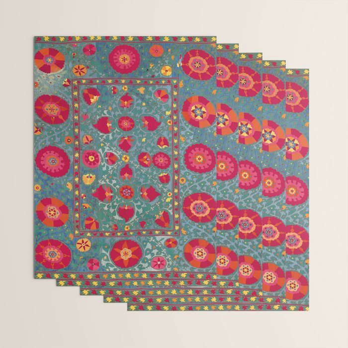 Bokhara Suzani Uzbekistan Embroidery Print With Green Wrapping Paper Gallery Image 3