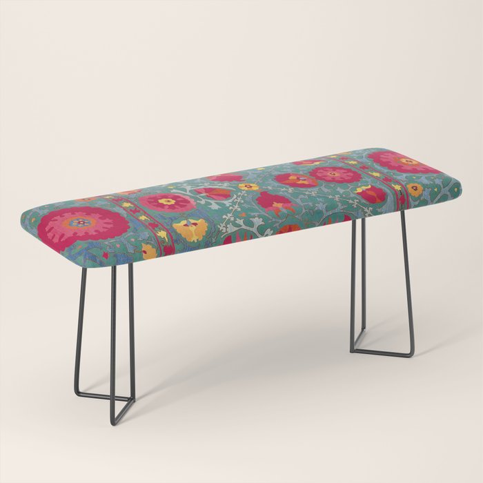 Bokhara Suzani Uzbekistan Embroidery Print With Green Bench Gallery Image 1