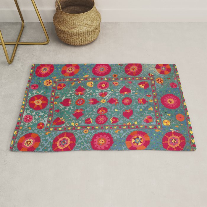Bokhara Suzani Uzbekistan Embroidery Print With Green Rug Gallery Image 1