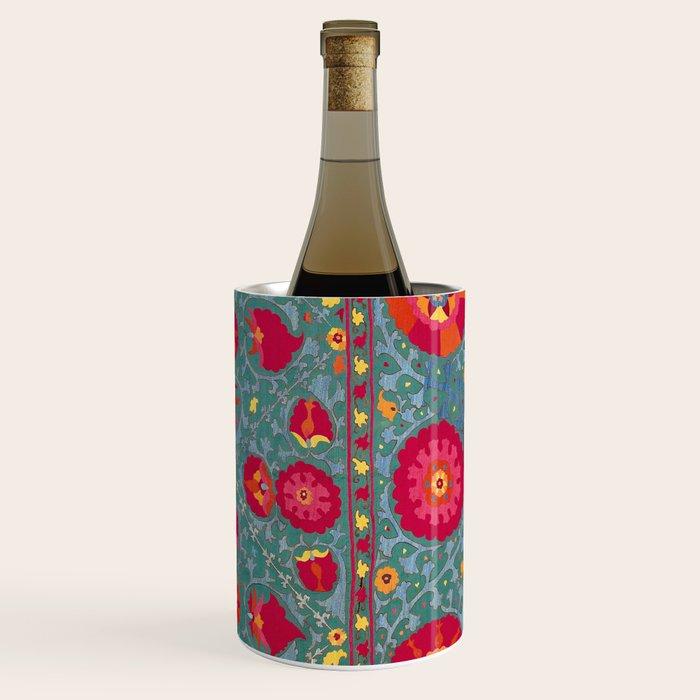 Bokhara Suzani Uzbekistan Embroidery Print With Green Wine Chiller Gallery Image 3