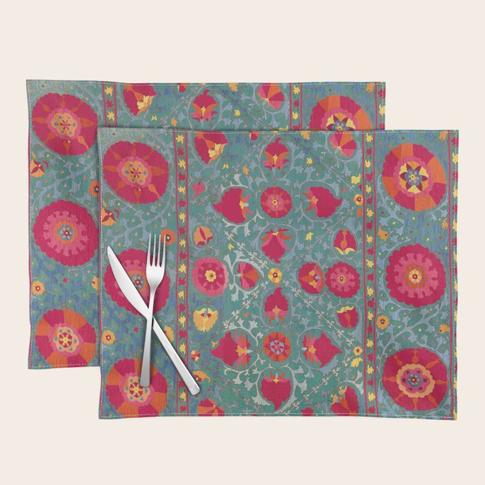 Bokhara Suzani Uzbekistan Embroidery Print With Green Placemat Gallery Image 1