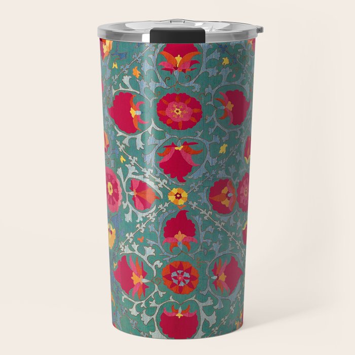 Bokhara Suzani Uzbekistan Embroidery Print With Green Travel Mug Gallery Image 1