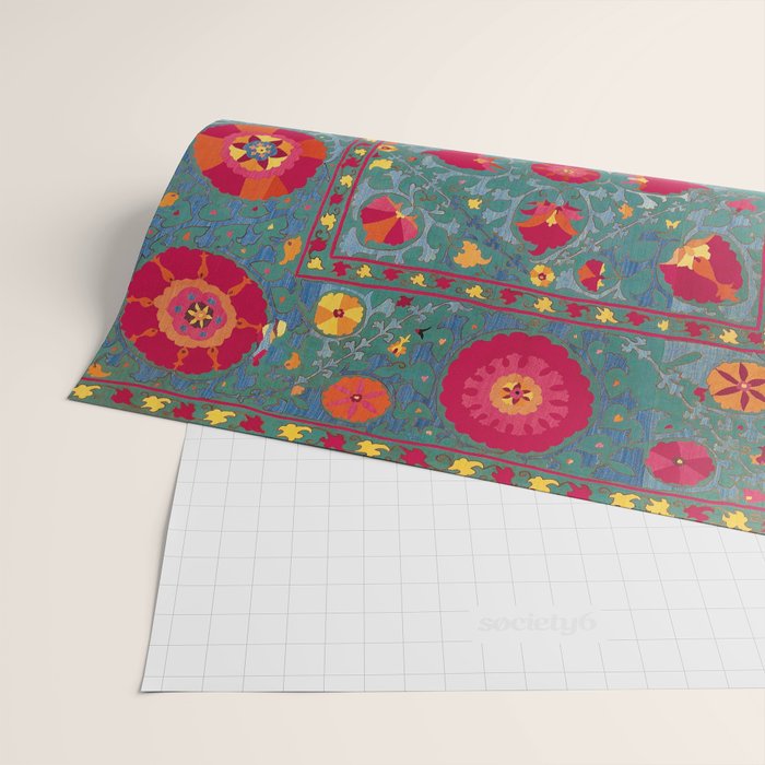 Bokhara Suzani Uzbekistan Embroidery Print With Green Wrapping Paper Gallery Image 2