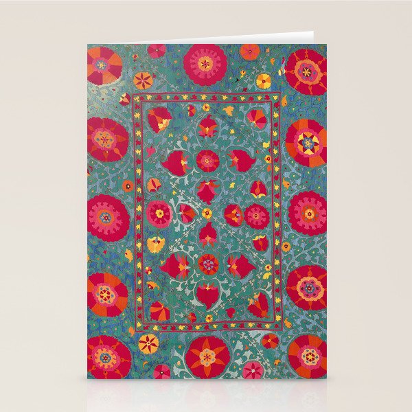 Bokhara Suzani Uzbekistan Embroidery Print With Green Stationery Card Gallery Image 2