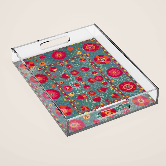 Bokhara Suzani Uzbekistan Embroidery Print With Green Acrylic Tray Gallery Image 1