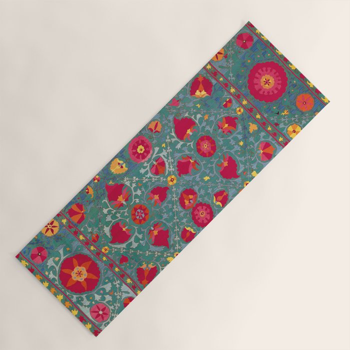 Bokhara Suzani Uzbekistan Embroidery Print With Green Yoga Mat Gallery Image 1