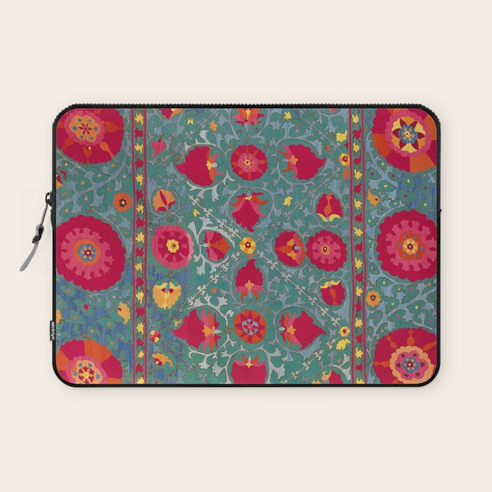 Bokhara Suzani Uzbekistan Embroidery Print With Green Laptop Sleeve Gallery Image 1