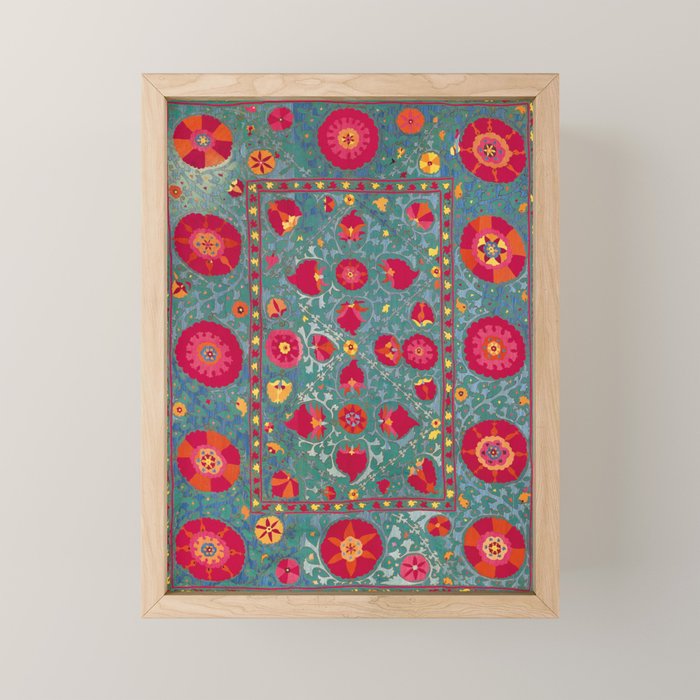 Bokhara Suzani Uzbekistan Embroidery Print With Green Mini Art Print Gallery Image 1