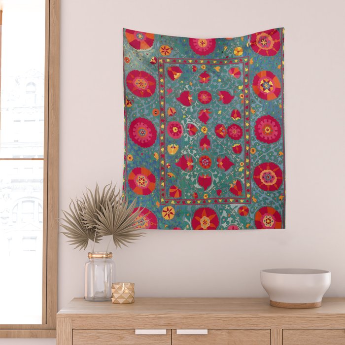 Bokhara Suzani Uzbekistan Embroidery Print With Green Wall Tapestry Gallery Image 2