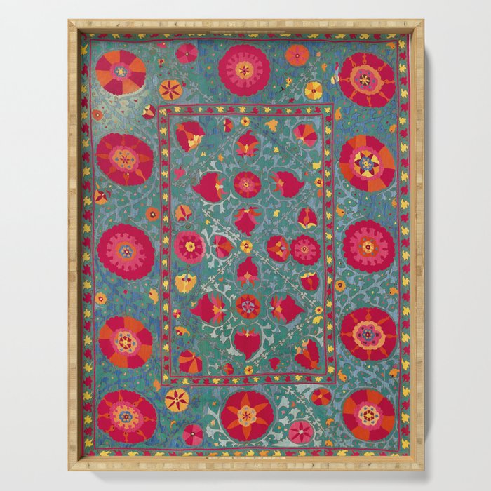 Bokhara Suzani Uzbekistan Embroidery Print With Green Serving Tray Gallery Image 1