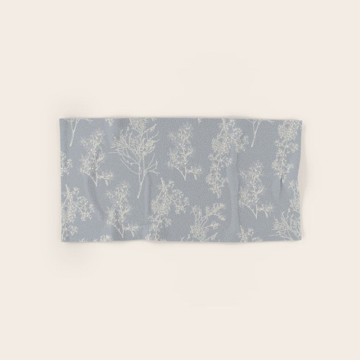 Botanical Cottage Floral Pattern in Muted Gray Blue and Cream Bath Towel Gallery Image 1