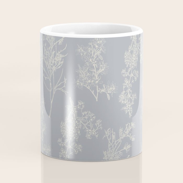 Botanical Cottage Floral Pattern in Muted Gray Blue and Cream Coffee Mug Gallery Image 4