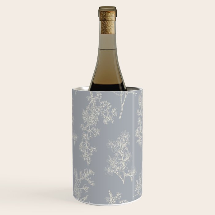 Botanical Cottage Floral Pattern in Muted Gray Blue and Cream Wine Chiller Gallery Image 3