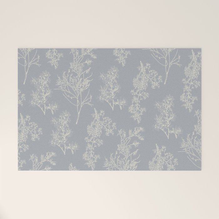 Botanical Cottage Floral Pattern in Muted Gray Blue and Cream Welcome Mat Gallery Image 1