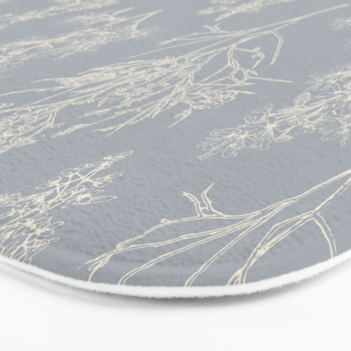 Botanical Cottage Floral Pattern in Muted Gray Blue and Cream Bath Mat Gallery Image 3
