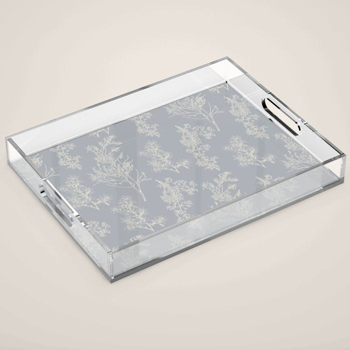 Botanical Cottage Floral Pattern in Muted Gray Blue and Cream Acrylic Tray Gallery Image 1