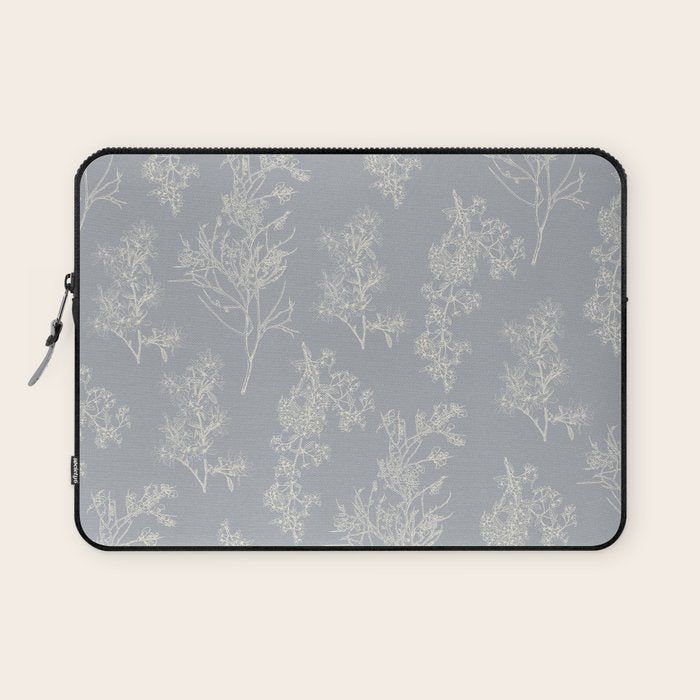 Botanical Cottage Floral Pattern in Muted Gray Blue and Cream Laptop Sleeve Gallery Image 1