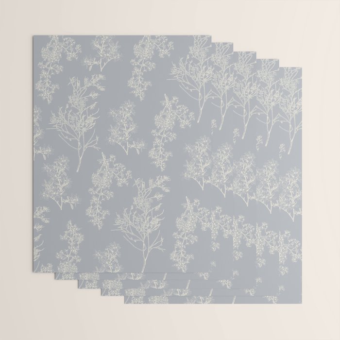 Botanical Cottage Floral Pattern in Muted Gray Blue and Cream Wrapping Paper Gallery Image 3