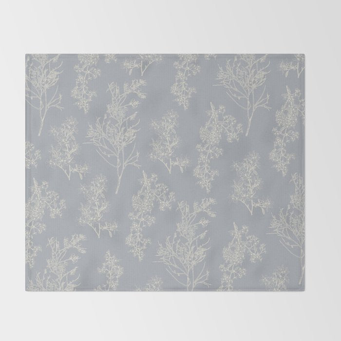 Botanical Cottage Floral Pattern in Muted Gray Blue and Cream Throw Blanket Gallery Image 2