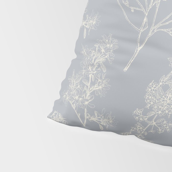 Botanical Cottage Floral Pattern in Muted Gray Blue and Cream Pillow Sham Gallery Image 4
