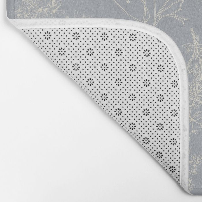 Botanical Cottage Floral Pattern in Muted Gray Blue and Cream Bath Mat Gallery Image 2