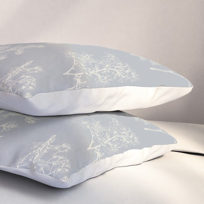 Botanical Cottage Floral Pattern in Muted Gray Blue and Cream Pillow Sham Gallery Image 3
