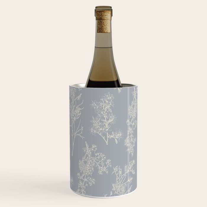 Botanical Cottage Floral Pattern in Muted Gray Blue and Cream Wine Chiller Gallery Image 1