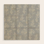 Botanical Cottage Floral Pattern in Muted Gray Blue and Cream Wood Wall Art Gallery Image 1