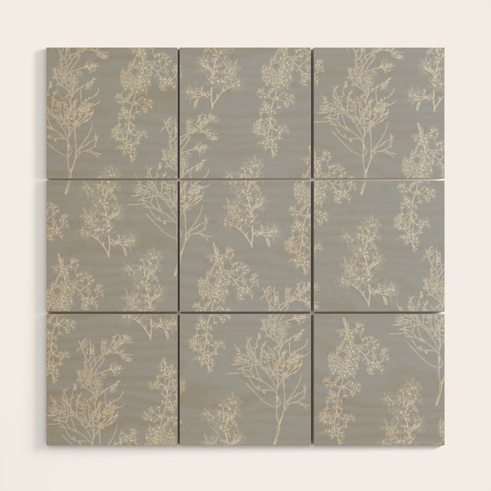 Botanical Cottage Floral Pattern in Muted Gray Blue and Cream Wood Wall Art Gallery Image 1