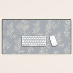 Botanical Cottage Floral Pattern in Muted Gray Blue and Cream Desk Mat Gallery Image 1