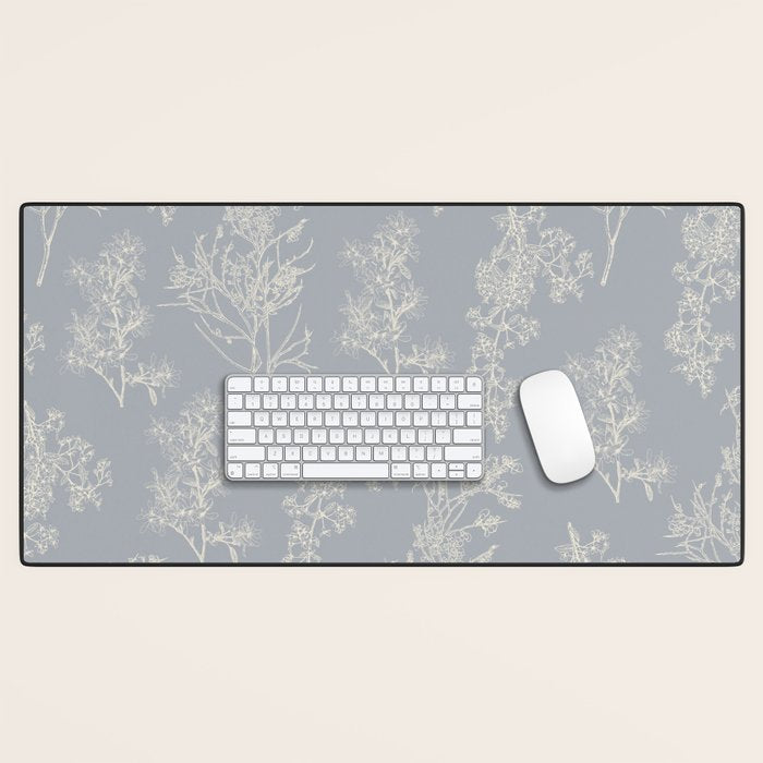 Botanical Cottage Floral Pattern in Muted Gray Blue and Cream Desk Mat Gallery Image 1