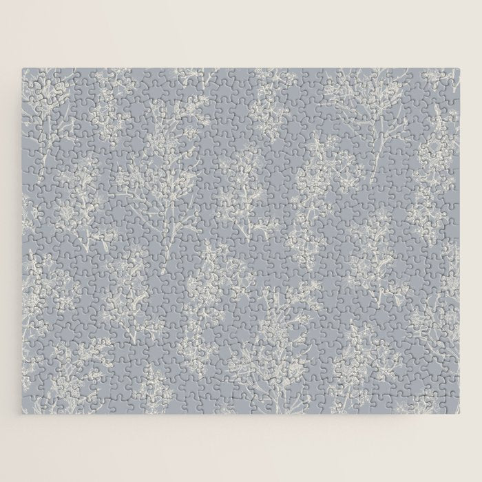 Botanical Cottage Floral Pattern in Muted Gray Blue and Cream Jigsaw Puzzle Gallery Image 1