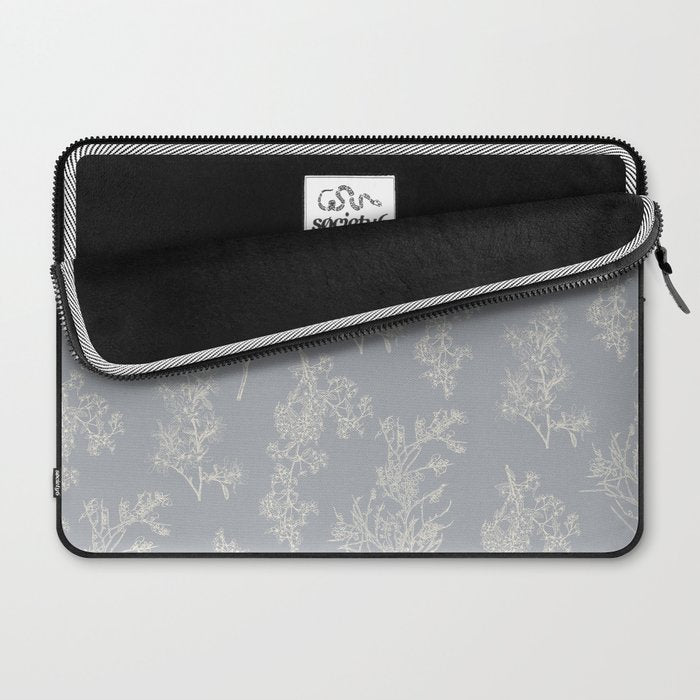 Botanical Cottage Floral Pattern in Muted Gray Blue and Cream Laptop Sleeve Gallery Image 2
