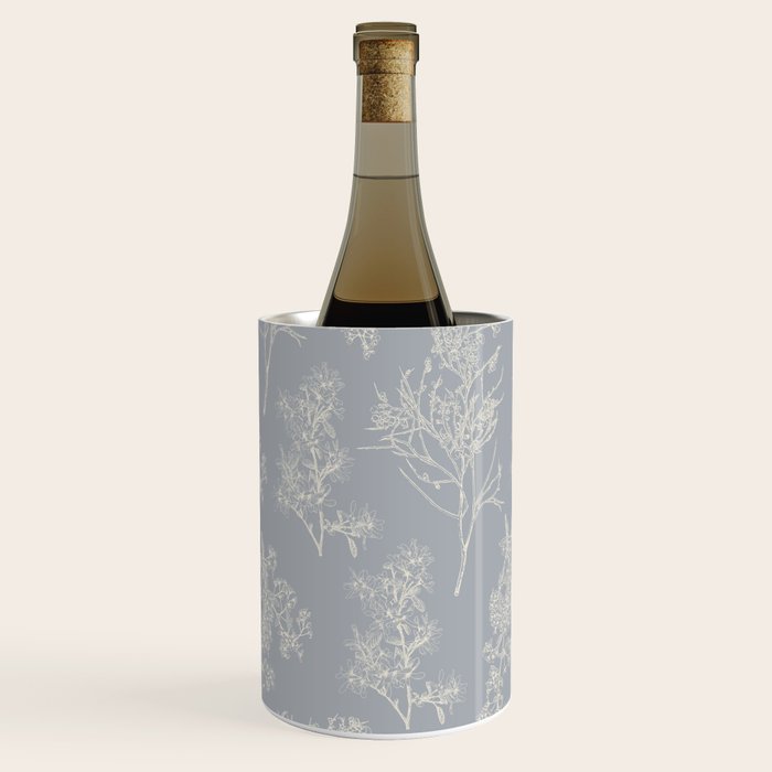 Botanical Cottage Floral Pattern in Muted Gray Blue and Cream Wine Chiller Gallery Image 2